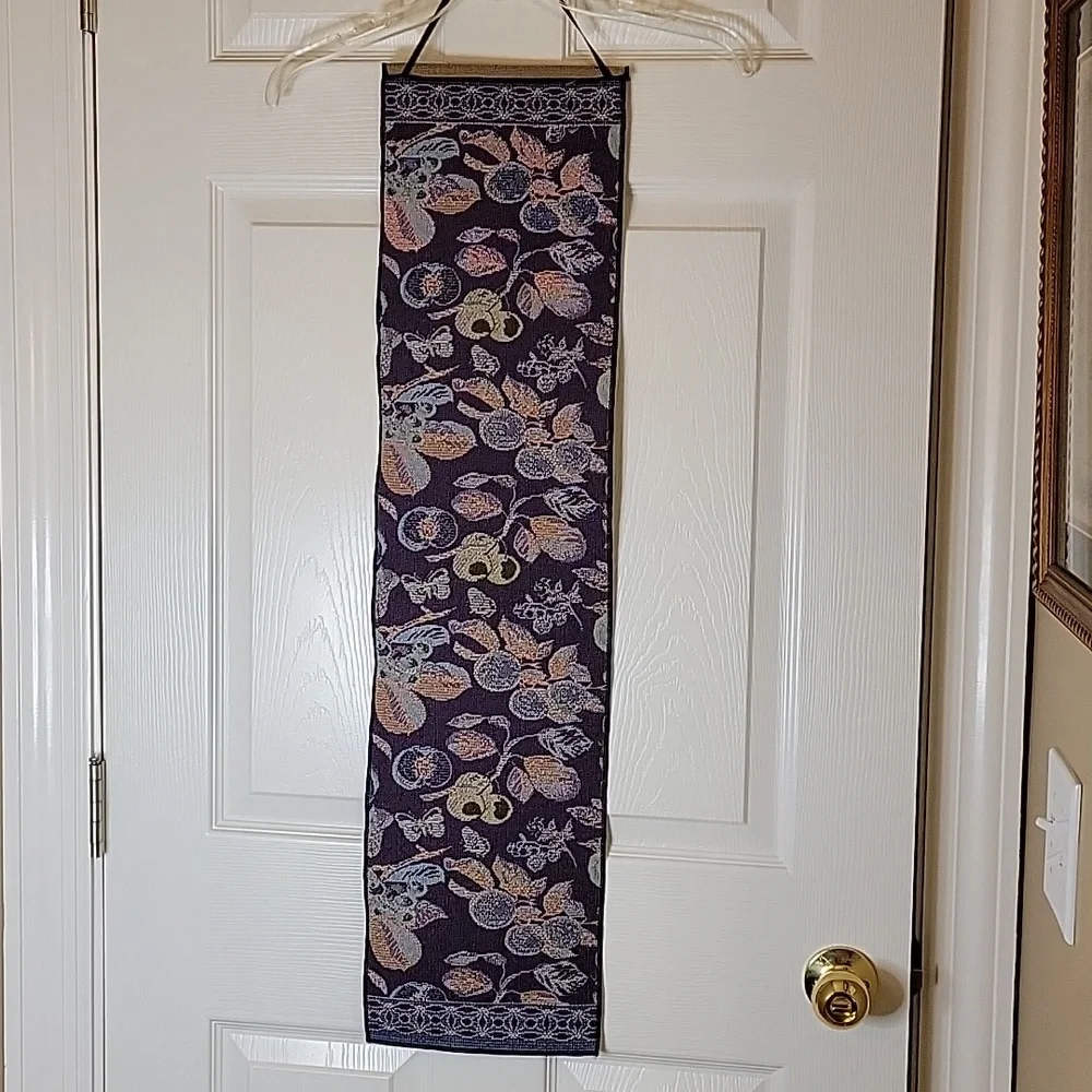Wall Tapestry Fruit Flowers Tan Brown White Green Red